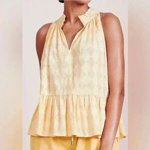 Apiece Apart Ruffled Sleeveless‎ Peplum Blouse Casual Summer Top Yellow Size S